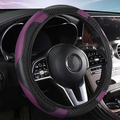 Car Steering Wheel Cover Breathable Anti Slip PU Leather Steering Covers Suitable 37-38.5cm Auto Decoration Carbon Fiber