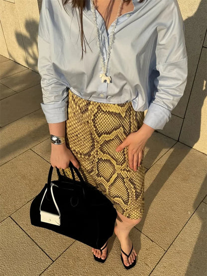 Tossy Snakeskin Printed Fashion Skirt Women's High Waist Slim Contrast Patchwork Commute Streetwear Female Vintage Y2k Skirt