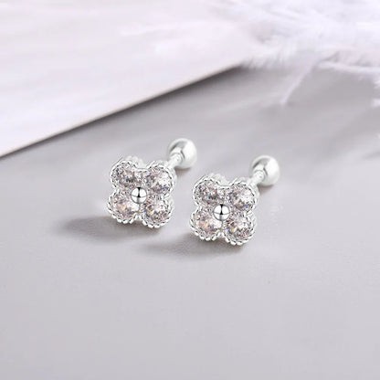 925 Sterling Silver Four Round Zircon Small Piercing Stud Earrings For Women Luxury Elegant Fine Jewelry Accessories Jewellery