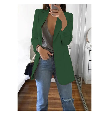 Autumn And Winter Women's Fashion Solid Color Polo Neck Slim Fit Coat Elegant Women's Long Sleeve Pocket Casual Suit Coat S-3XL