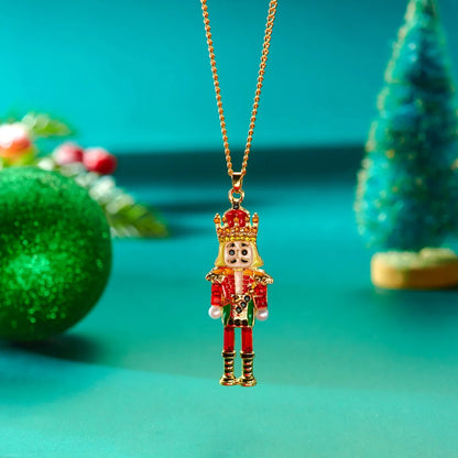 Imitation Pearl Rhinestone Soldier Shaped Pendant Necklace Cartoon Cute Soldier Choker Christmas Holiday Jewelry For Women Men