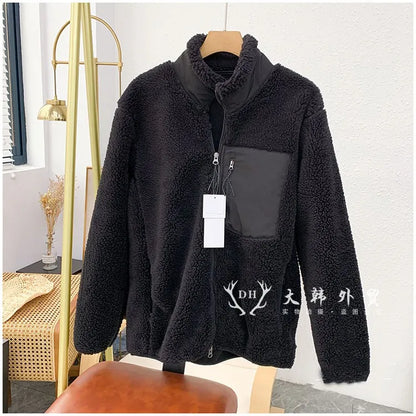 Women Lamb Wool Coats Jackets Stand Collar Zipper Coat Thick Warm Y2k Streetwear Jacket Work Outerwear Autumn Winter 2025