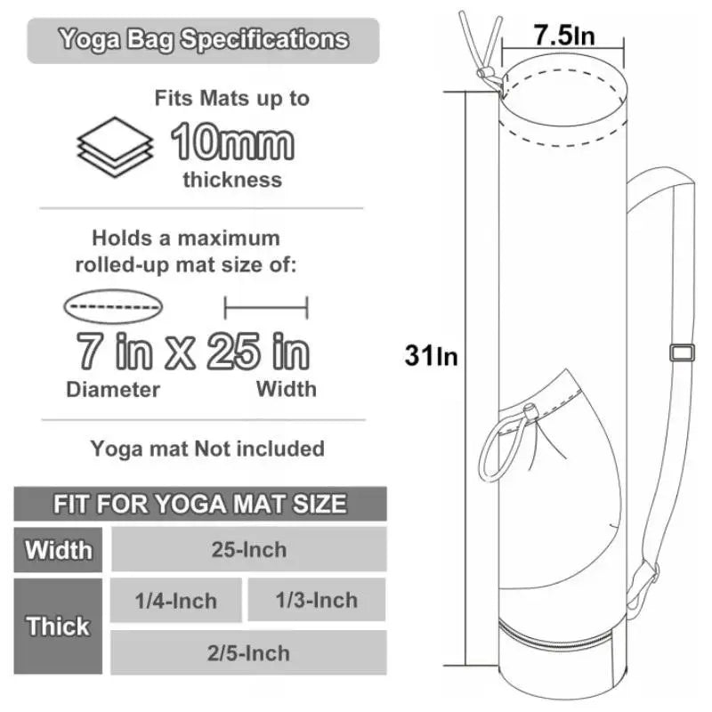 Yoga Mat Bag with Water Bottle Pocket and Bottom Wet Bag Multifunctional Sport Yoga Mat Carrier Storage Bag