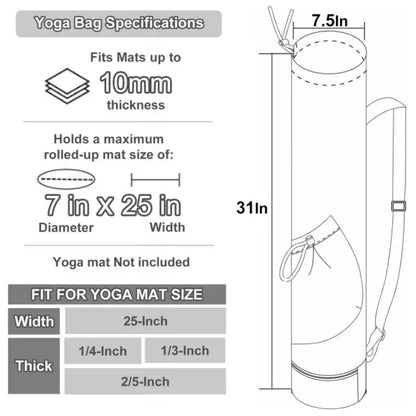 Yoga Mat Bag with Water Bottle Pocket and Bottom Wet Bag Multifunctional Sport Yoga Mat Carrier Storage Bag