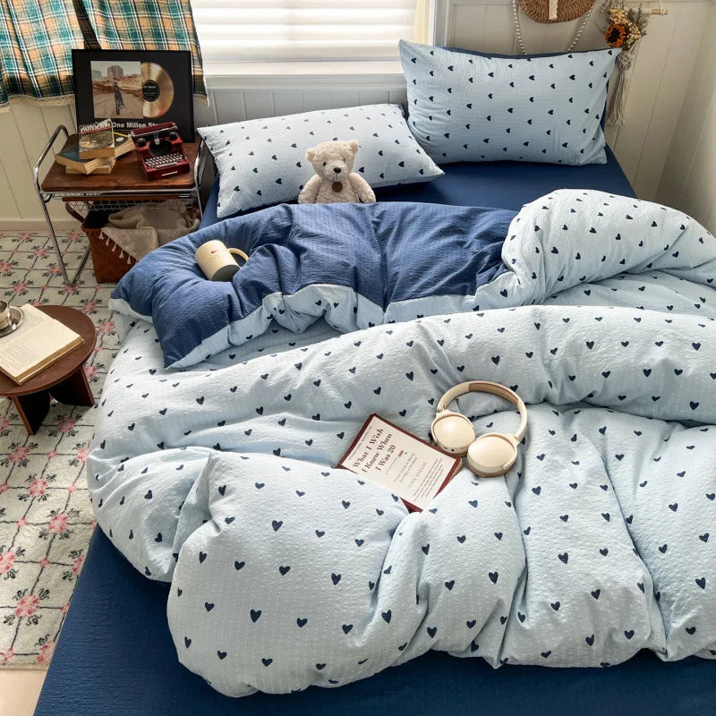 Ins Style Printed All-Cotton Bedding Set Antibacterial Dormitory Bedclothes for Students Comfort Skin-Friendly Home Decoration