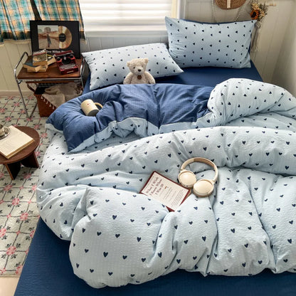 Ins Style Printed All-Cotton Bedding Set Antibacterial Dormitory Bedclothes for Students Comfort Skin-Friendly Home Decoration