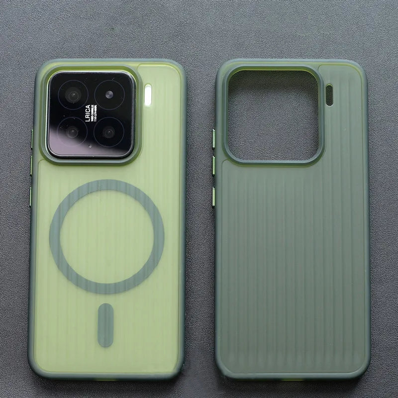 Soft Corrugated Magnetic Back Case For Xiaomi Mi 13 14 15 Pro 17 ProMax Shockproof Matte Clear Cover
