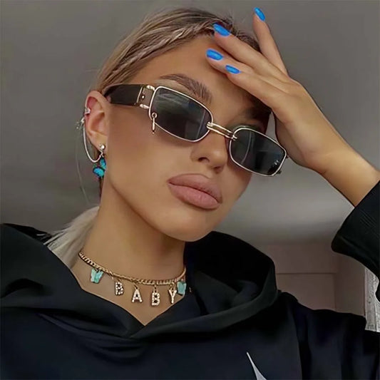 Sexy Square Sunglasses Women Men Black Sun Glasses Retro Designer Eyewear Luxury Small Frame Mirror Metal Brand