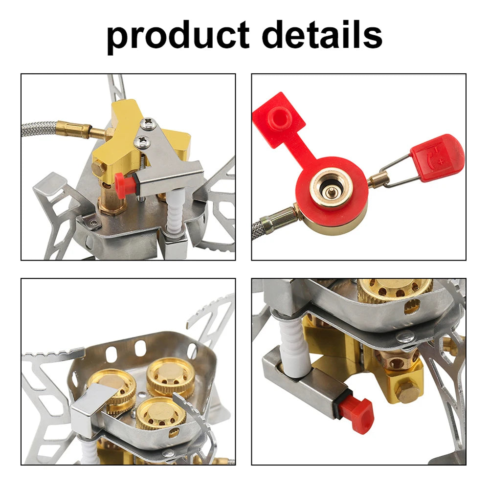 12800W High Power Outdoor Stove 3-Core Gases Burner Windproof Camping Stove with Adjustable Valve for Hiking Picnic Cooking