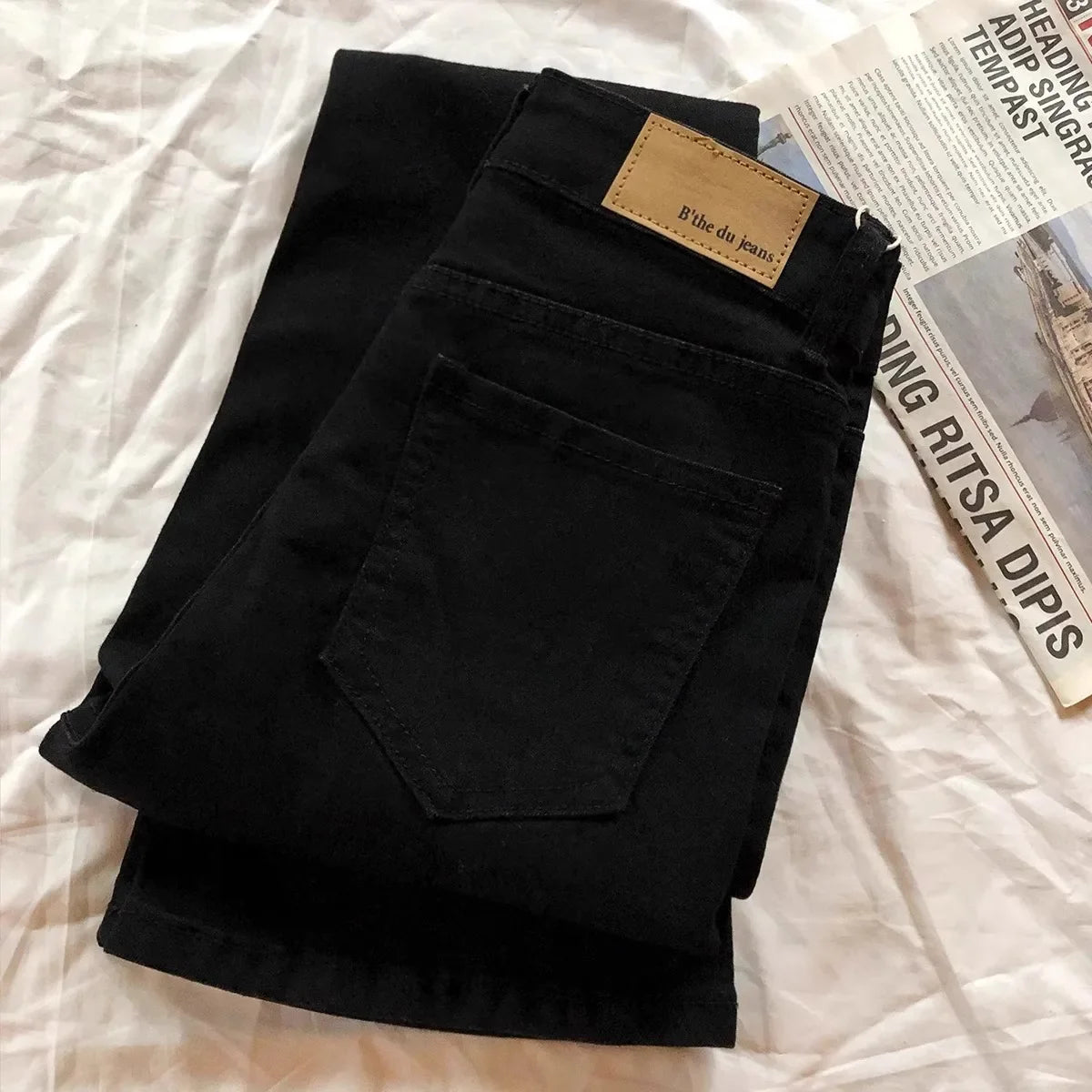 Slimming High Waist Bell Bottom Jeans Women's Elastic Versatile Black Small Size Long Jeans Spring Summer Fashion Trend