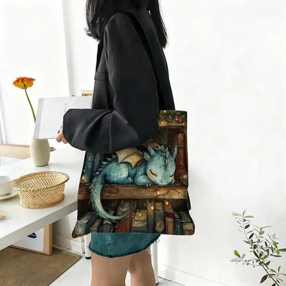 Dragon Sleeping Storage Bags Lightweight Canvas Tote Bag Large Capacity Shoulder Shopper Fashion Eco Multi-Purpose Handbag