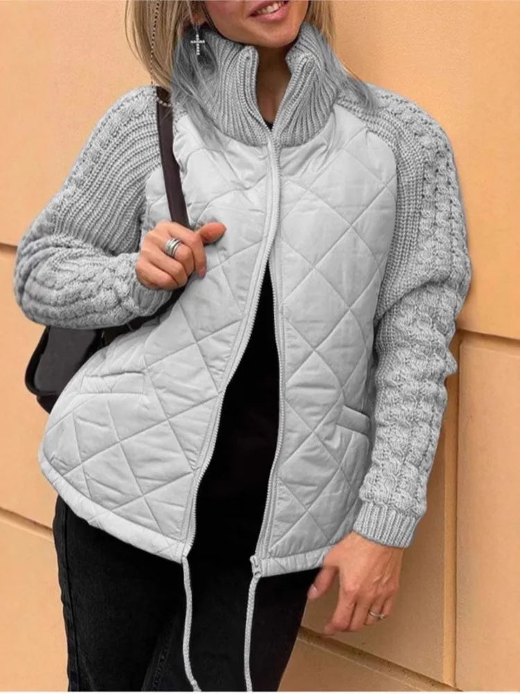 Elegant Casual Coat Women New Fashion Cardigan Zipper Long-sleeved Stand-up Collar Women's Jacket Cotton Jacket Womens Clothing