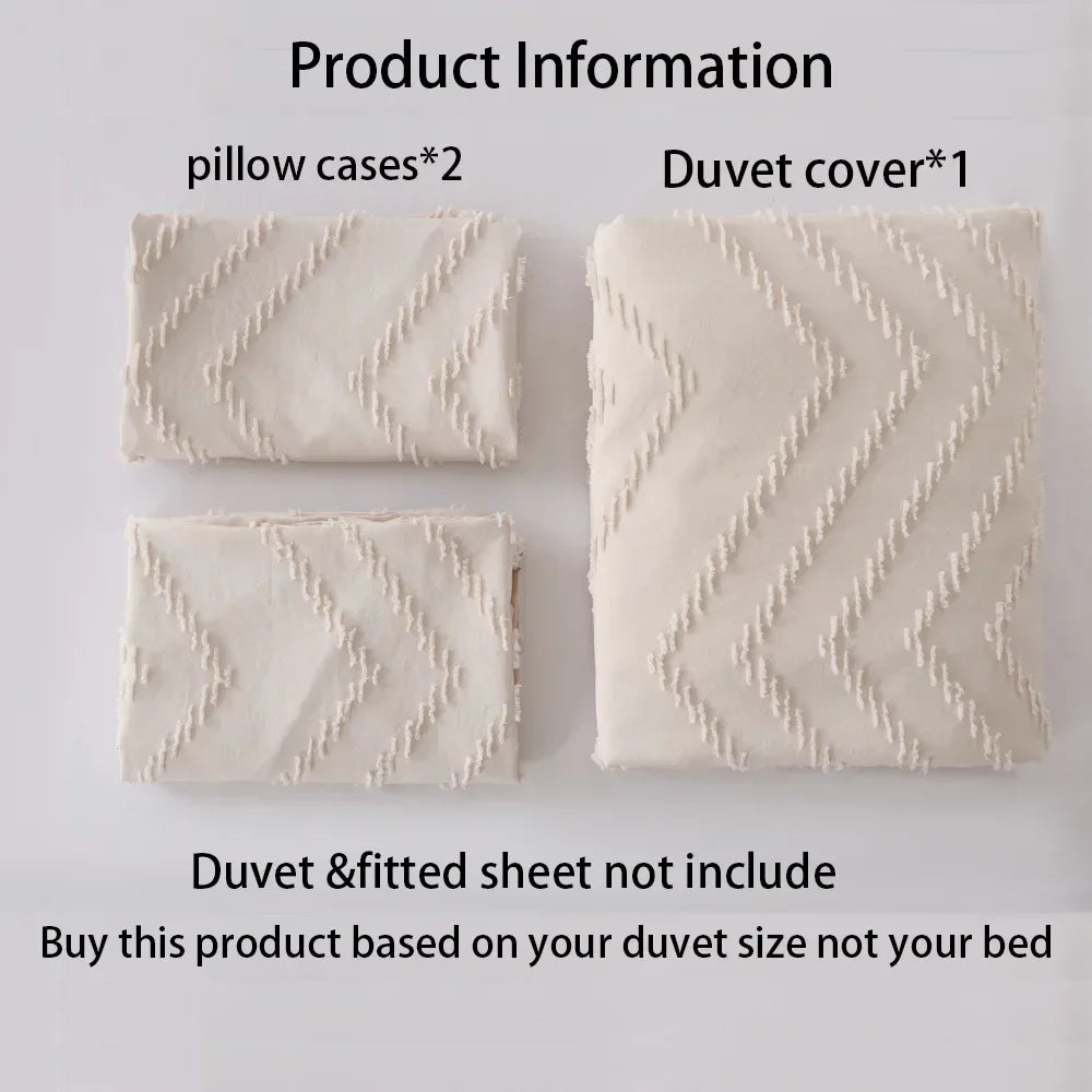 3PCS/set Khaki Tufted Duvet Cover Set Line Comforter Cover Geometric Bed Set Lightweight Down Bedding Set for All Season