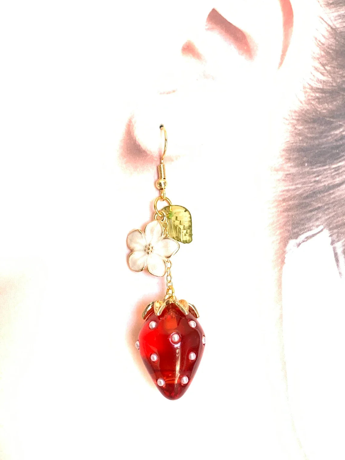 Strawberry earrings /Fruit earrings/ Pendant earrings/Food earrings/ Fun earrings/ gift for her