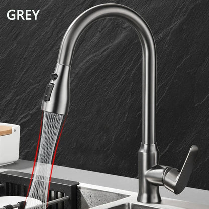 Kitchen Faucet Single Hole Pull-Out Spout Kitchen Sink Mixer Faucet Stream Spray Head Gun Gray/Black Mixer Faucet