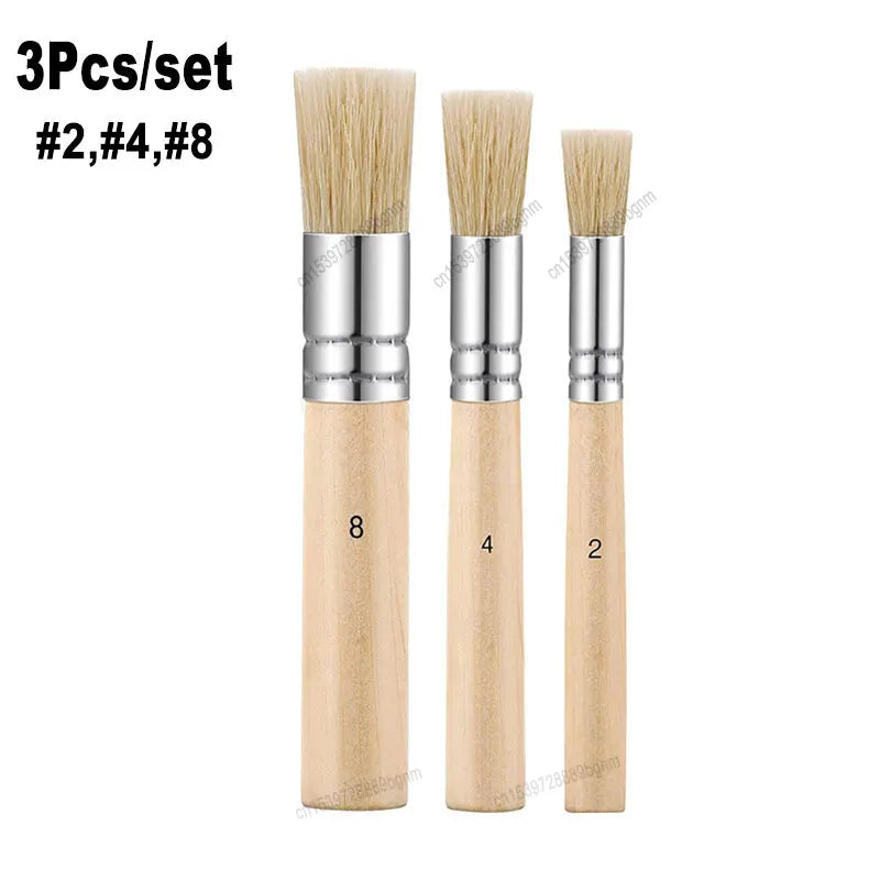 3/6Pcs Bristle Hair Stencil Paint Brushes Art Set Wooden Handle #2 #4 #6 #8 #10 For DIY Crafts Acrylic Oil Watercolor Painting