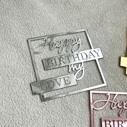 Acrylic Side Happy Birthday Cake Decorations Happy Anniversary Cake Topper Event Party Supplies Baking Decorating Accessories