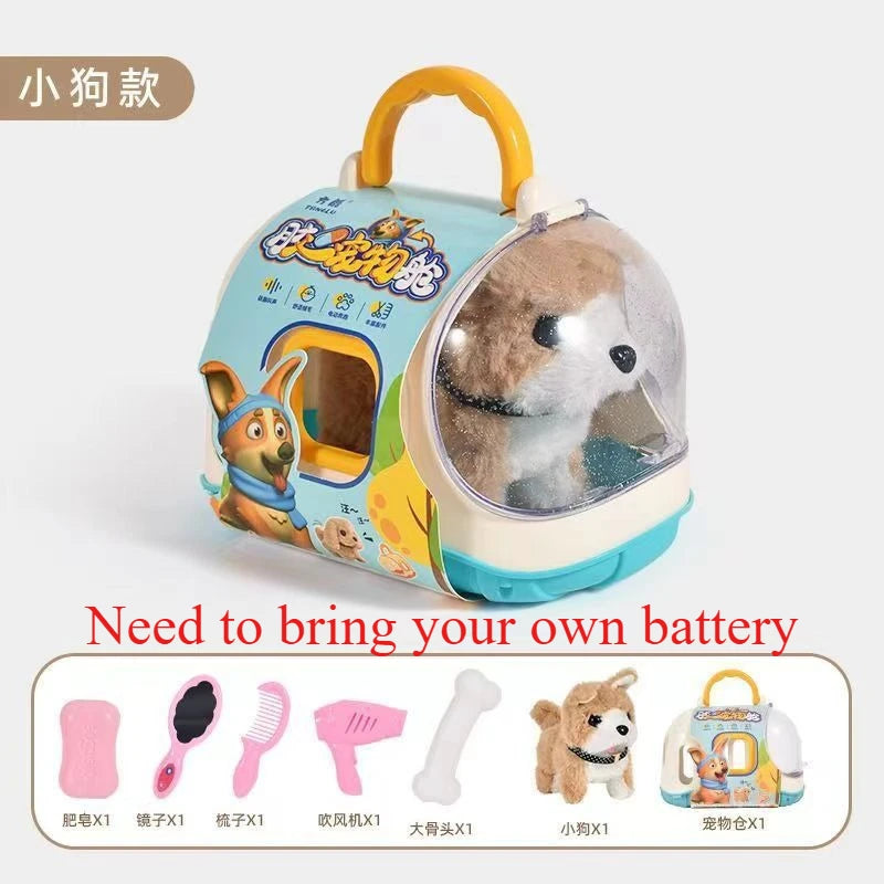 New Children's Simulation of Electric Plush Animal Toys, Play House Gifts for Boys and Girls with Sound Pet Toy Sets with Cages！