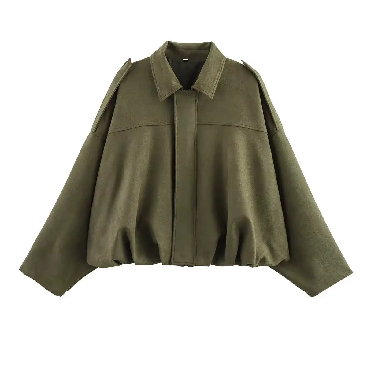 PRINTKAOIR Women's Bomber Jacket Lapel Long Sleeve Zipper Suede Jacket Women High Street Cropped Racing Jackets Coats Outerwears