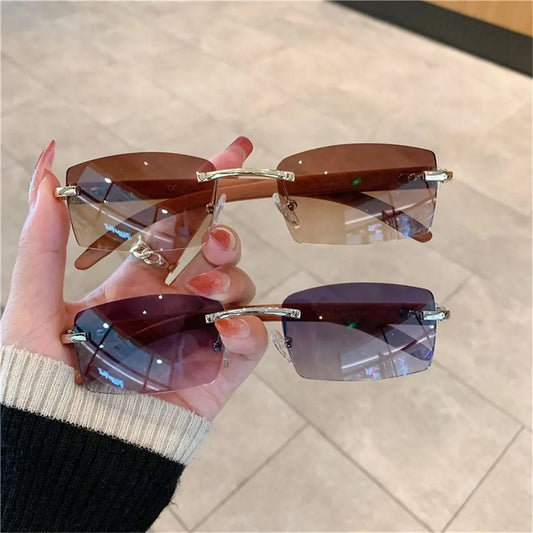 Trendy Punk Sunglasses Rimless Rectangle Sun Glasses for Men Women Fashion UV400 Driving Shades Frameless Gradient Eyewear