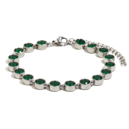E.B.belle Stainless Steel Shiny Round Green/Clear Zircon Bracelet Chain 18K Gold Plated Women’s Hand Jewelry