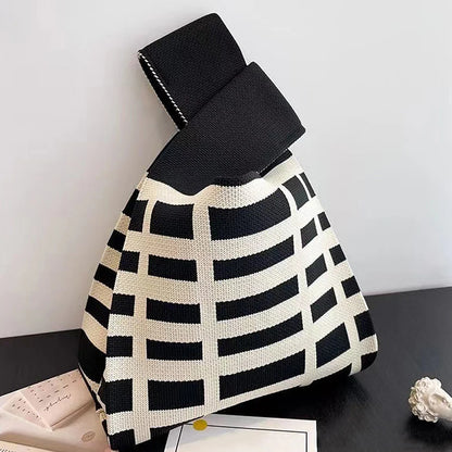 Fashion Handmade Knit Handbags Women Mini Knot Wrist Bag Korean Casual Tote Bag Reusable Shopping Bags