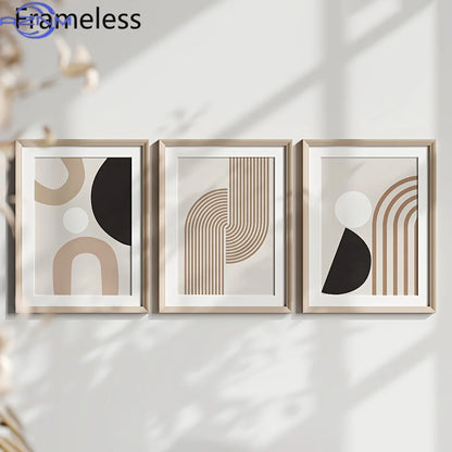 3pcs Modern Minimalist Abstract Lines Canvas Art, Beige Geometric Wall Paintings, Boho Chic Home Decor for Living Room, Bedroo