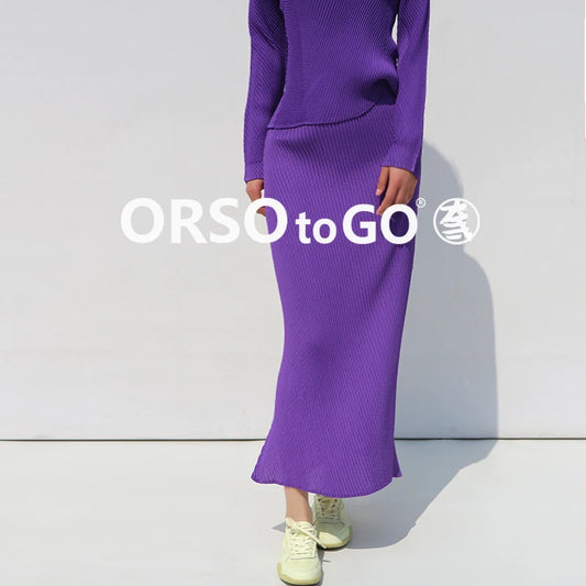 Miyake Pleated Fish Scale Folded Skirt Women Spring Summer Korean Fashion Causal Elegant High Waist Side Split Straight Skirt