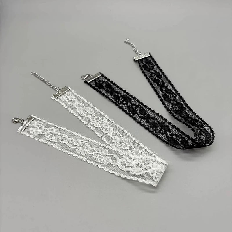 New Simple Lace Rose Flower Necklace Women's Choker Light Luxury Lace Collarbone Chain Black White Lace Jewelry Accessory