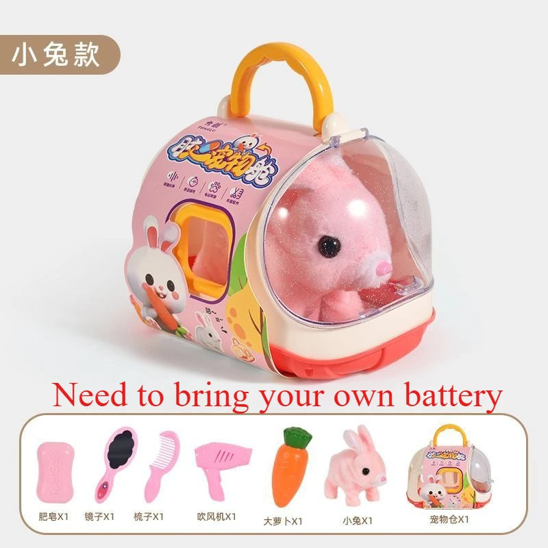 New Children's Simulation of Electric Plush Animal Toys, Play House Gifts for Boys and Girls with Sound Pet Toy Sets with Cages！