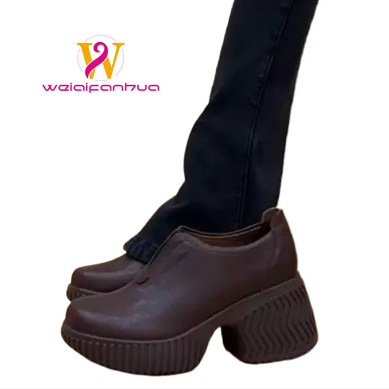 High Heels for Women 2026 New Style Genuine Leather Height-increasing Loafers for Women, Small Leather Shoes, Single Shoes