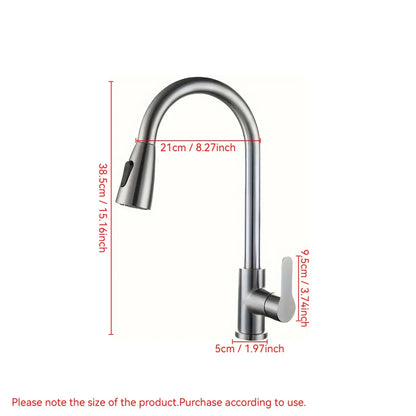 Stainless Steel Pull-Down Kitchen Faucet, Single-Hole Installation, Ceramic Valve Core, G1/2 Asian Standard Inlet.