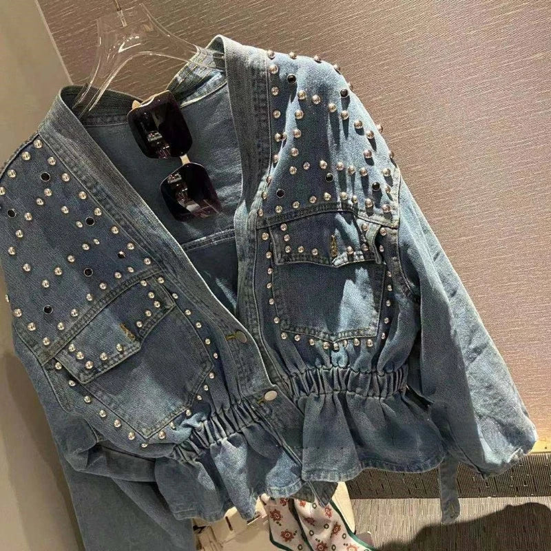 Vintage Loose Casual V Neck Women Denim Coat Simple Spring Autumn 2026 New All Match Women Jean Jackets Korean Style Chic Tops
