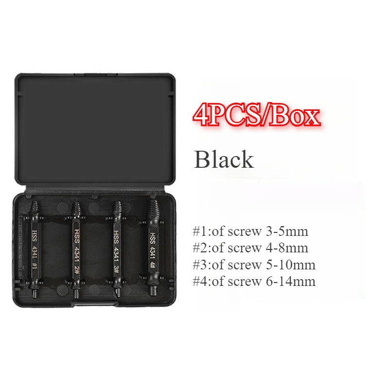 Screw Extractor Drill Bit Damaged Stripped Broken Screw Bolt Remover Extractor Easily Take Out Demolition Tools 4PCS Set