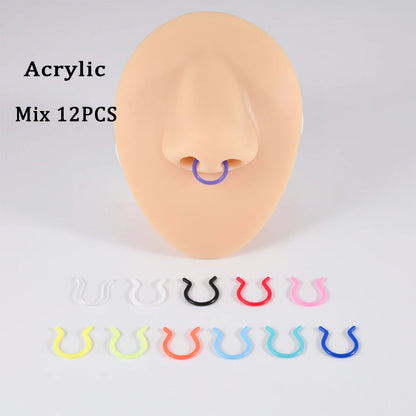 5-1PCS Stainless Steel Non Piercing Nose Clip Cone Bull Punk Unique Fake Nose Septum Ring Non-pierced Body Jewelry Unisex