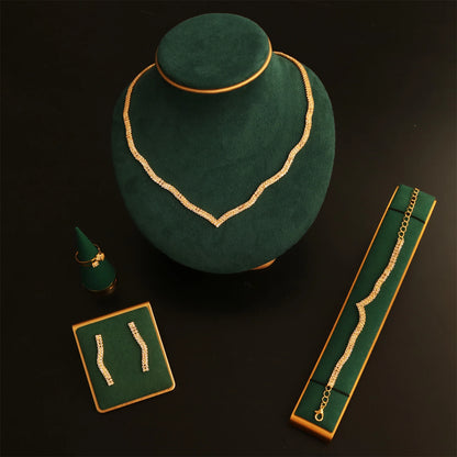 Fashion Shining Necklace Earrings Rings Bracelet Set Jewelry Luxury Banquet Party Jewelry Four Piece Set Jewelry Accessories