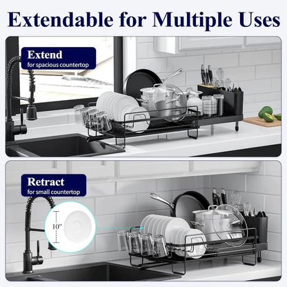 Dish Rack, Multifunctional Dish Rack for Kitchen Counter, Anti-Rust Drying Dish Rack