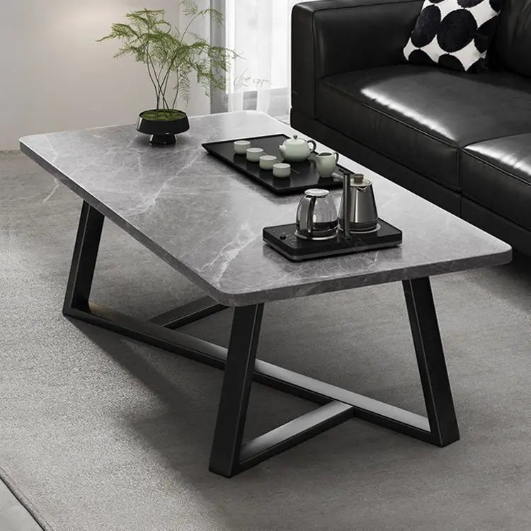 Modern Coffee Table with Marble Texture Top - Sturdy Metal Frame Easy Assembly Living Room Center Table Furniture