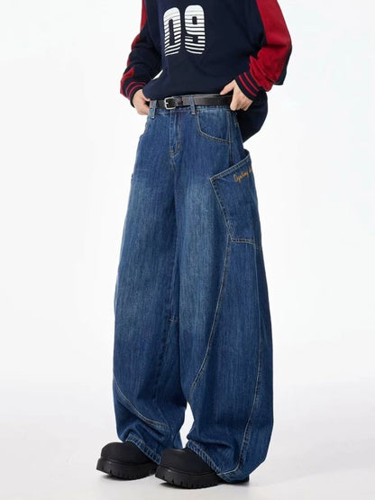 HOUZHOU Vintage Y2k Baggy Jeans Women Hip Hop Grunge Blue Denim Trousers Oversized American Retro Street Gothic Pants Aesthetics