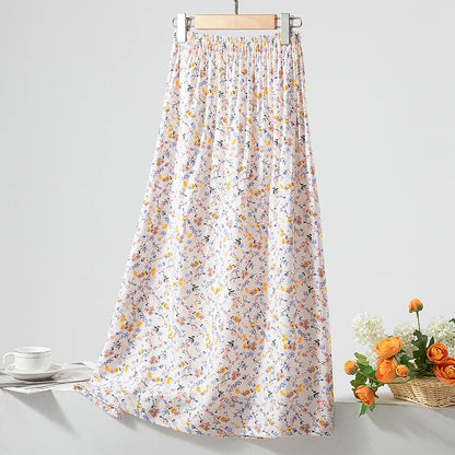 New 2024 Elegant Women Tulle Skirt Korean Fashion Boho Floral A Line Ladies Pleated Skirt Summer Chic High Waist Party Vestidos