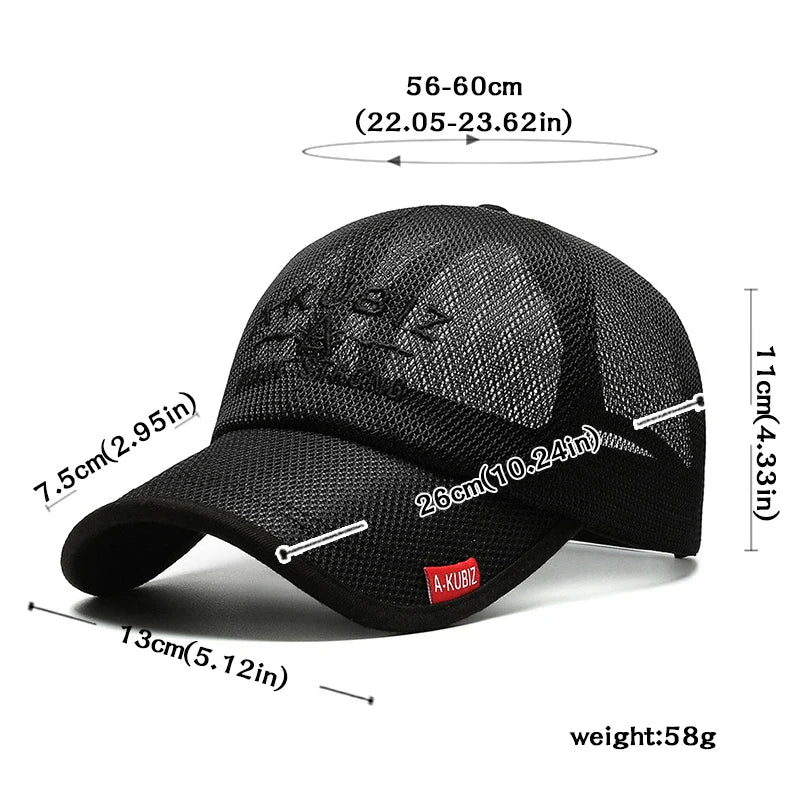Men's Summer Mesh Breathable Baseball Cap Outdoor Quick Dry Golf Sport Fishing Visor Sun Hats Man Male Solid Color Snapback Caps