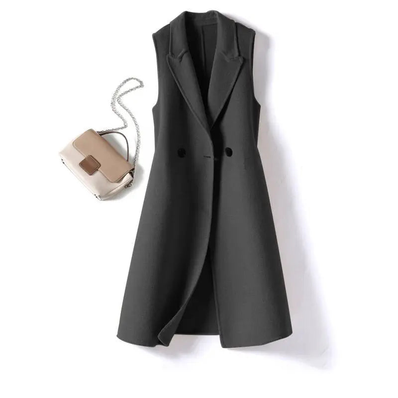 2025 Spring Autumn New Wool Vest Women Coat Sleeveless Oversized Tops  Casual Waistcoat Korean Black Woolen Outwear Female