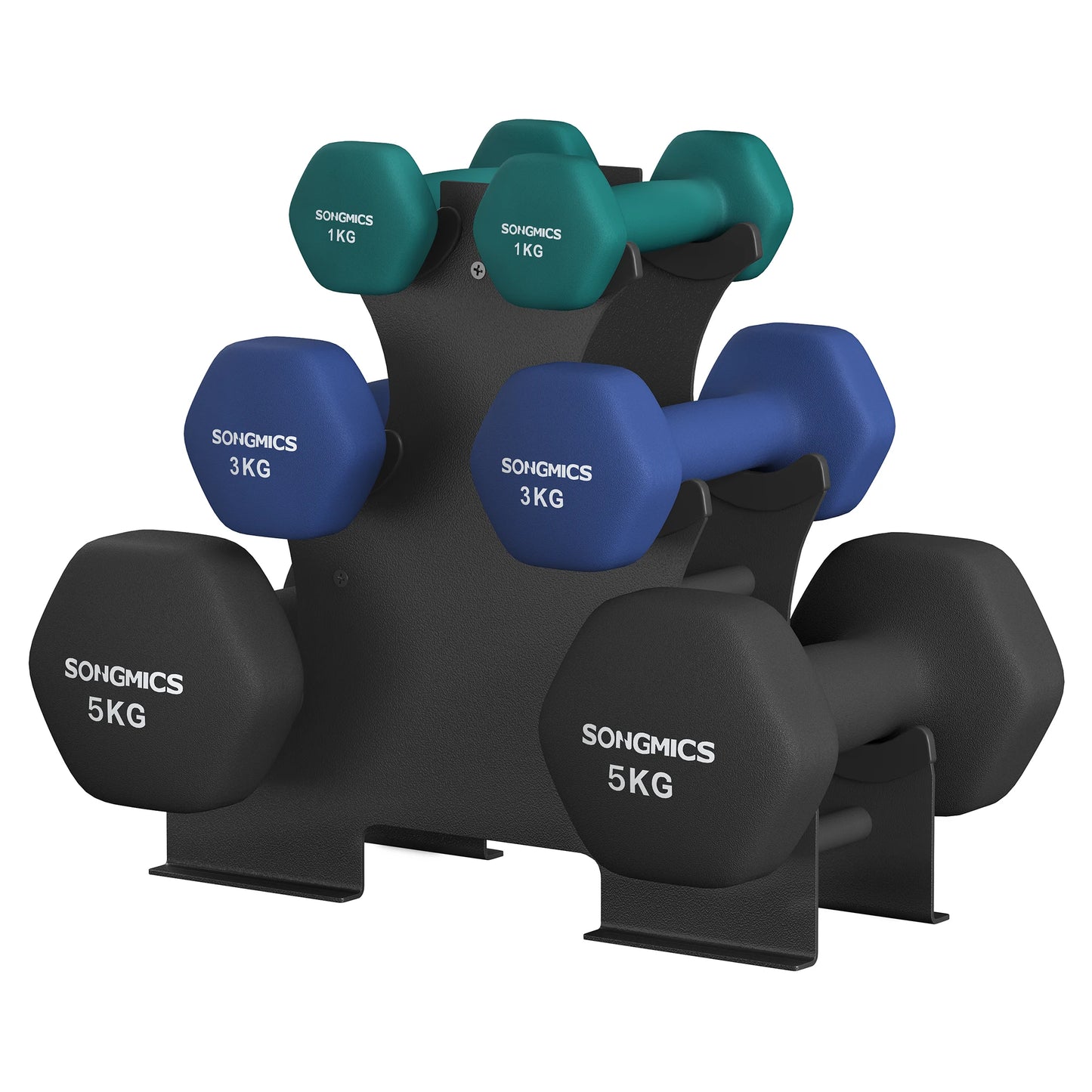 SONGMICS dumbbell set, 2x1kg, 2x3kg, 2x5kg, dumbbells with Dumbbell stand, coating