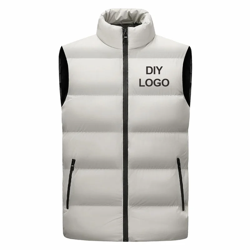 Sleeveless Vest Men's Stand Collar Thicken Jacket Down Windproof Winter Coat Custom Printing Company Brand Diy Logo Warm Vest