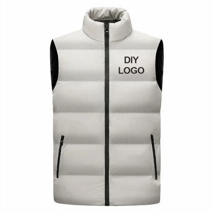Sleeveless Vest Men's Stand Collar Thicken Jacket Down Windproof Winter Coat Custom Printing Company Brand Diy Logo Warm Vest