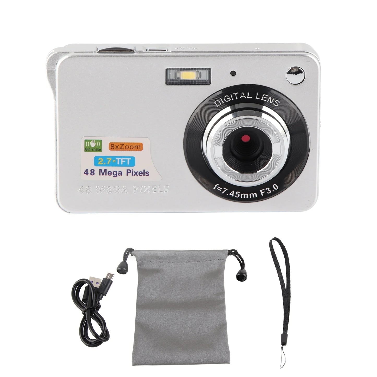 Digital Camera 2.7in LCD Compact Camera Anti Shake Built in Fill Light 48MP 4K Portable for Photography