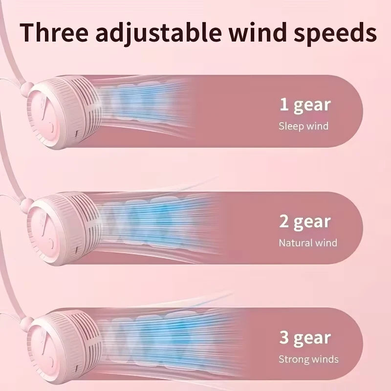 Portable Neck Fan (USB Rechargeable) – Mini Hands-Free Fan with Powerful Airflow & Quiet Operation; Suitable for Outdoor Use