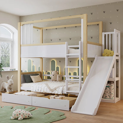 KOMHTOM Children's bunk bed with 2 drawers (with wheels), children's slide, 90x200cm