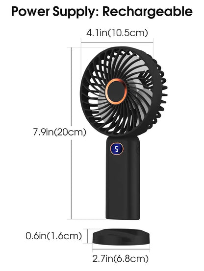 Portable Handheld Fan USB Rechargeable Mini Fan Digital Display 5-Speed Adjustment Suitable For Travel Outdoor Office Home