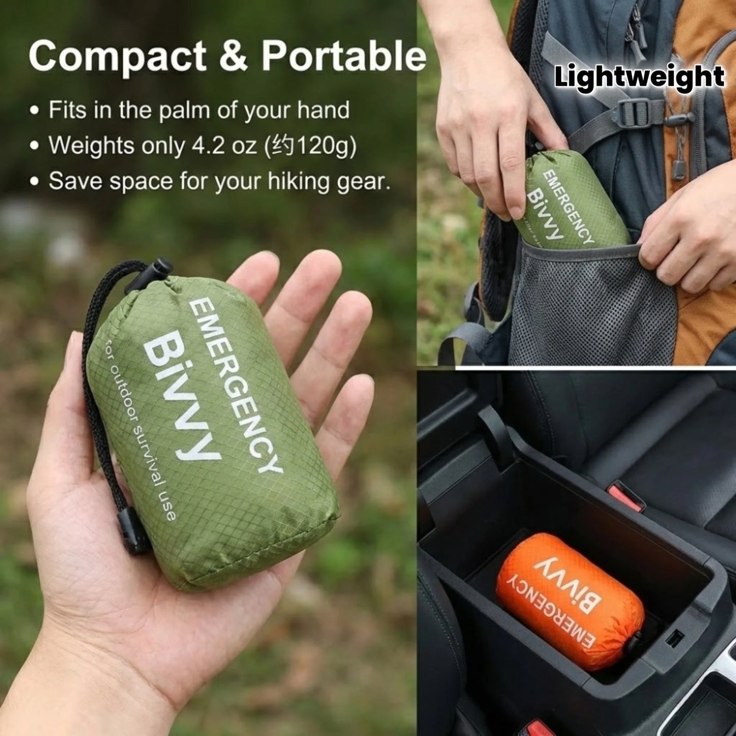3-in-1 Car Emergency Sleeping Bag Set: Lightweight, compact, with whistle & carry bag. Perfect for survival, camping & hiking.